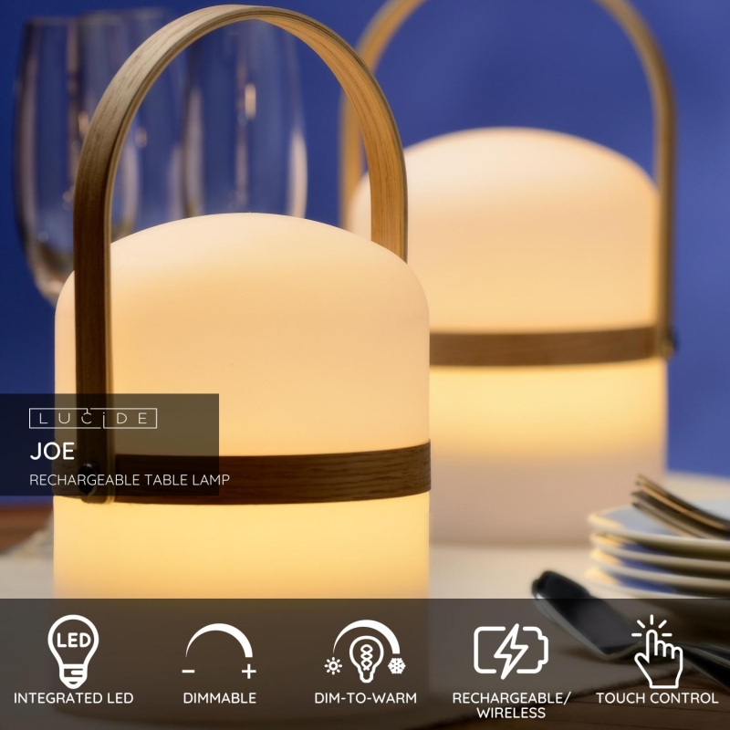 Lucide JOE - Nabíjacia stolová lampa Vonkajšia - Batéria - Ø 14,5 cm - LED Rozm. - 1x3W 3200K - IP44 - 3 StepDim - Biela